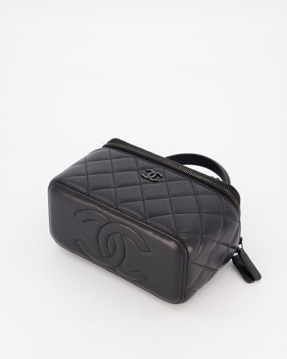 Chanel Black Small Top Handle Vanity Case in Lambskin Leather with So Black Hardware