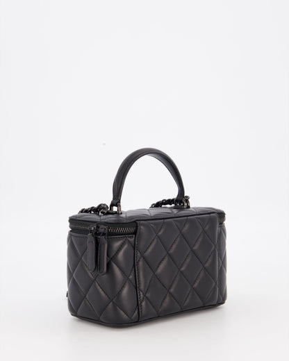 Chanel Black Small Top Handle Vanity Case in Lambskin Leather with So Black Hardware