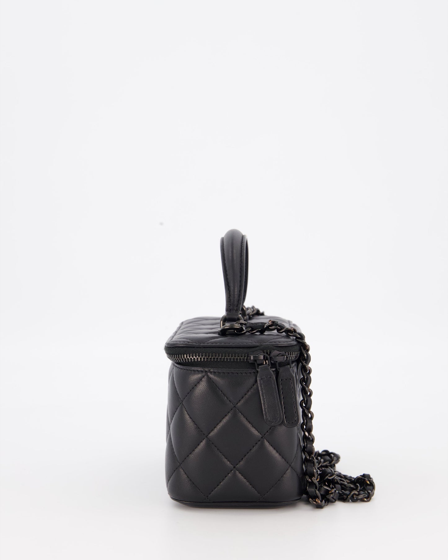 Chanel Black Small Top Handle Vanity Case in Lambskin Leather with So Black Hardware