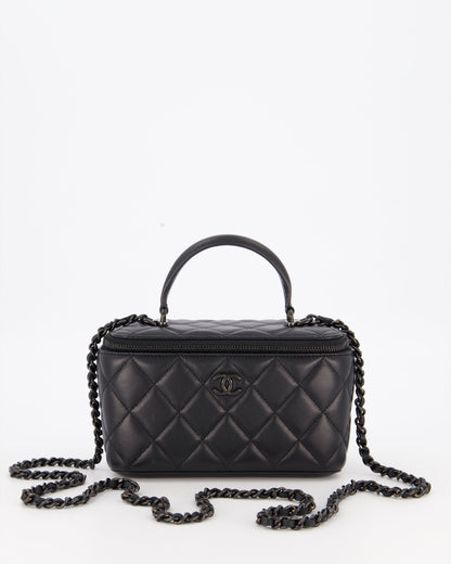 Chanel Black Small Top Handle Vanity Case in Lambskin Leather with So Black Hardware