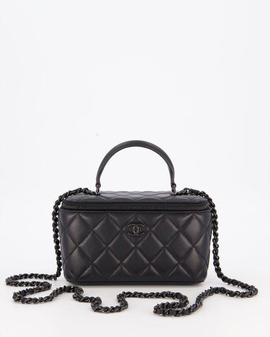 Chanel Black Small Top Handle Vanity Case in Lambskin Leather with So Black Hardware