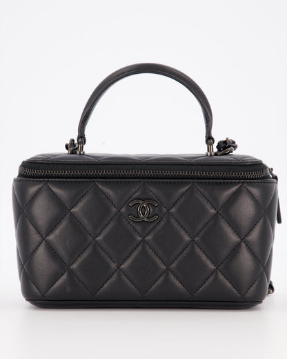 Chanel Black Small Top Handle Vanity Case in Lambskin Leather with So Black Hardware