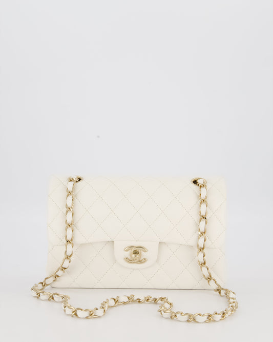 Chanel Small Classic Double Flap Bag in White Caviar Leather with Champagne Gold Hardware