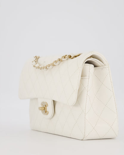 Chanel Small Classic Double Flap Bag in White Caviar Leather with Champagne Gold Hardware