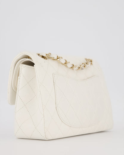 Chanel Small Classic Double Flap Bag in White Caviar Leather with Champagne Gold Hardware