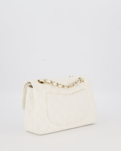 Chanel Small Classic Double Flap Bag in White Caviar Leather with Champagne Gold Hardware