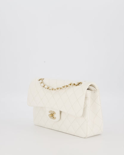 Chanel Small Classic Double Flap Bag in White Caviar Leather with Champagne Gold Hardware