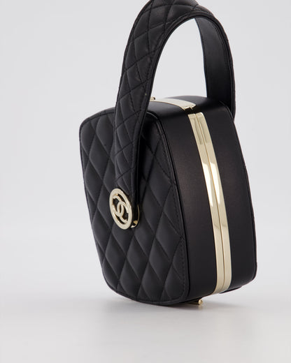 Chanel 22P Makeup Top Handle Clutch Bag in Black Lambskin with Champagne Gold Hardware and CC Logo Detail