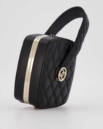 Chanel 22P Makeup Top Handle Clutch Bag in Black Lambskin with Champagne Gold Hardware and CC Logo Detail