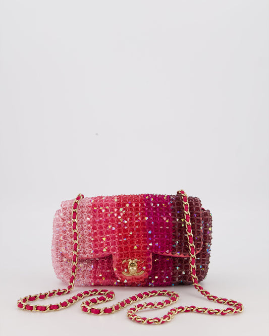 Chanel S/S 2020 Pink Ombre Mini Flap Bag with Crystal Embellishments & Champagne Gold Hardware