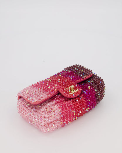 Chanel S/S 2020 Pink Ombre Mini Flap Bag with Crystal Embellishments & Champagne Gold Hardware