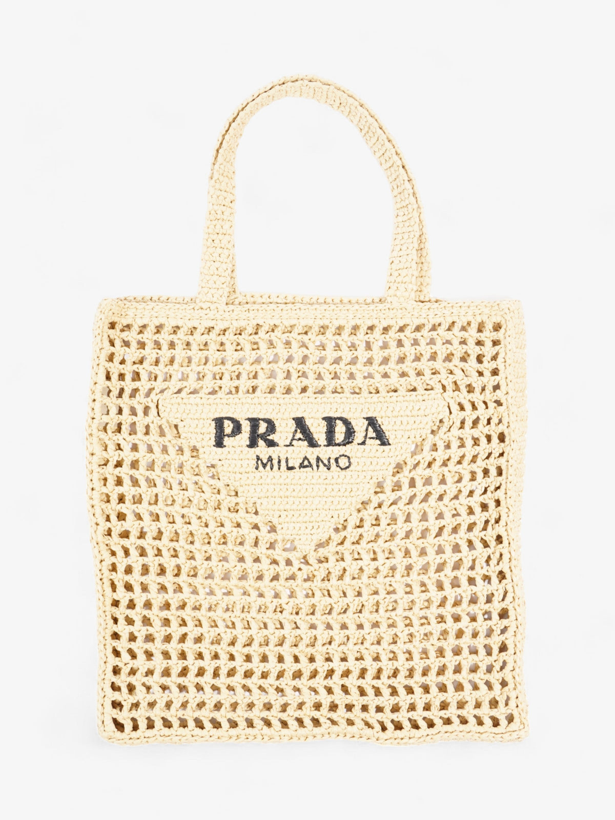 Prada Crochet Tote Natural Raffia Small