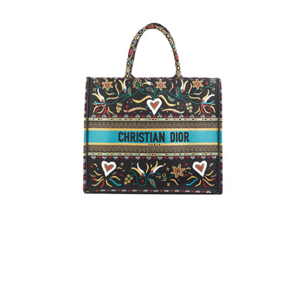 Christian Dior Large Black Multicolour Embroidery Book Tote