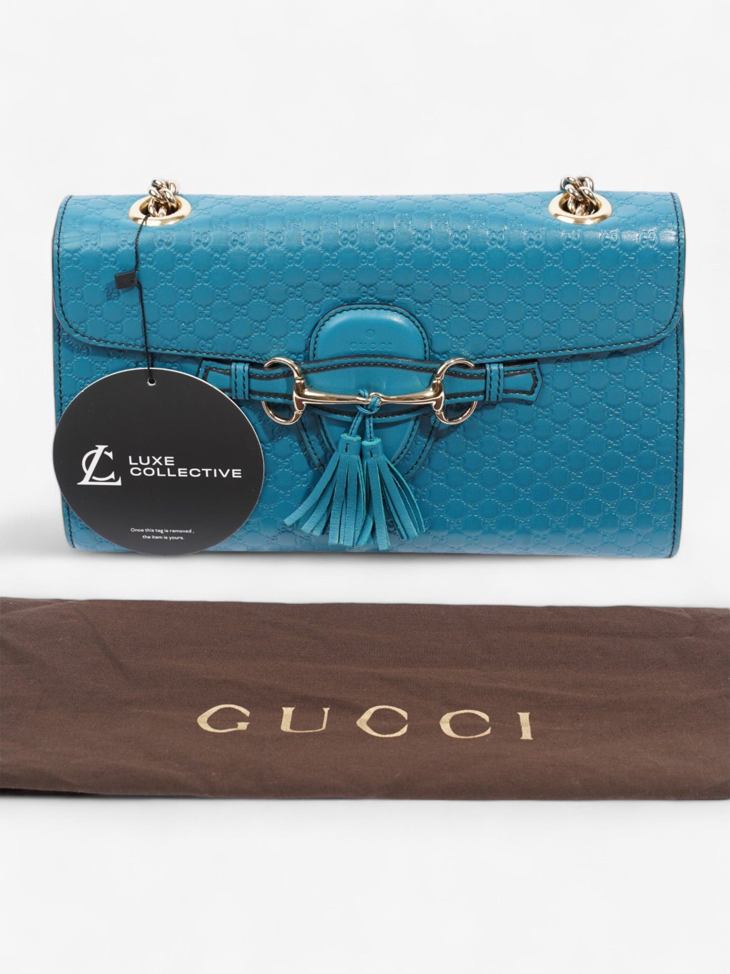 Gucci Emily Guccissima Chain Deep Cobalt Embossed Leather Medium