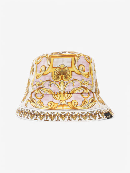Fendi x Versace Fendace FF Baroque Bucket Hat Pink / Yellow / White Silk Medium