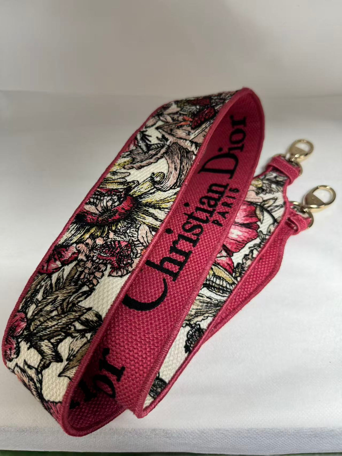 Pre-owned Certified Dior Lady D-Lite Medium Butterfly Floral Embroidered Canvas with Light Golden Hardware, 2021, w/ dust bag, strap