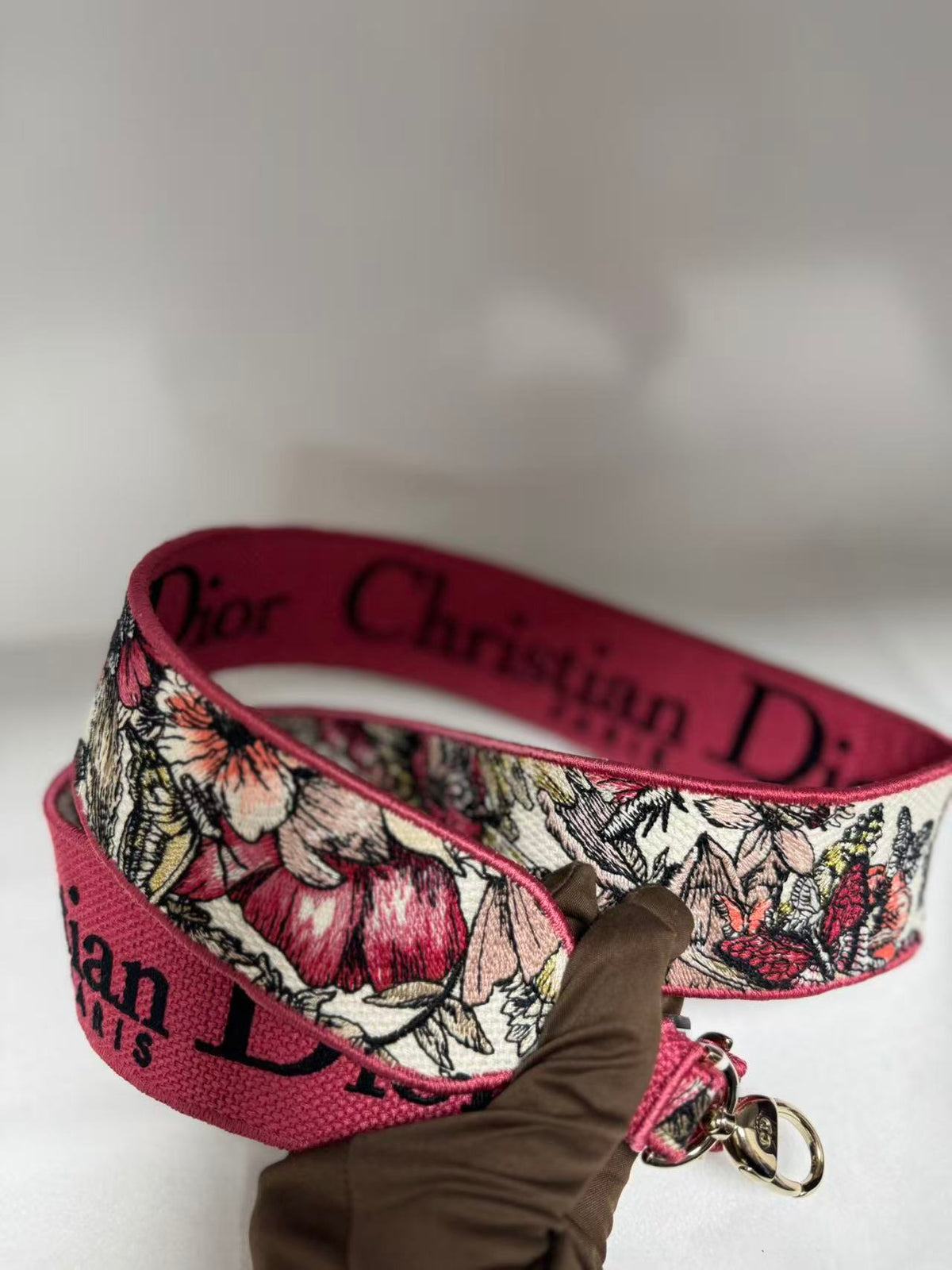 Pre-owned Certified Dior Lady D-Lite Medium Butterfly Floral Embroidered Canvas with Light Golden Hardware, 2021, w/ dust bag, strap