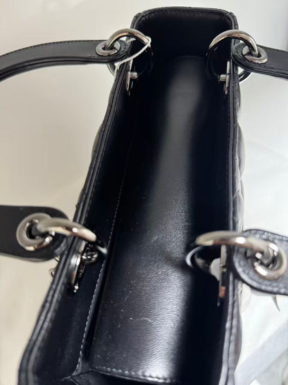 Pre-owned Certified Dior Medium Lady Dior Black Cannage Quilted Lambskin with Shiny Black Hardware, 2022, w/ Dior dust bag, leather strap