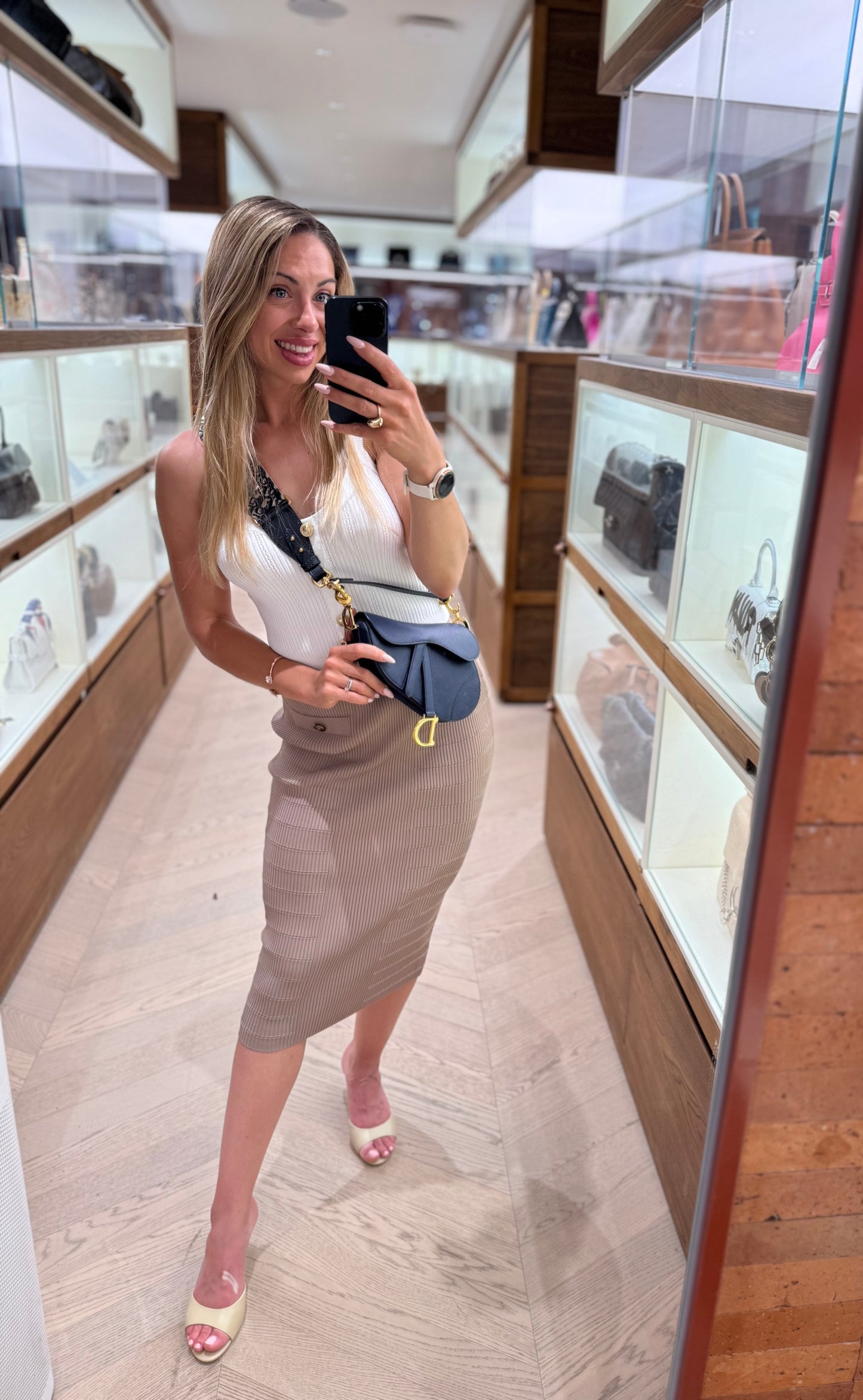 Pre-owned Certified Dior Mini Saddle Bag in Blue Grained Calfskin with Golden Hardware, w/ Dior Strap, Dust Bag