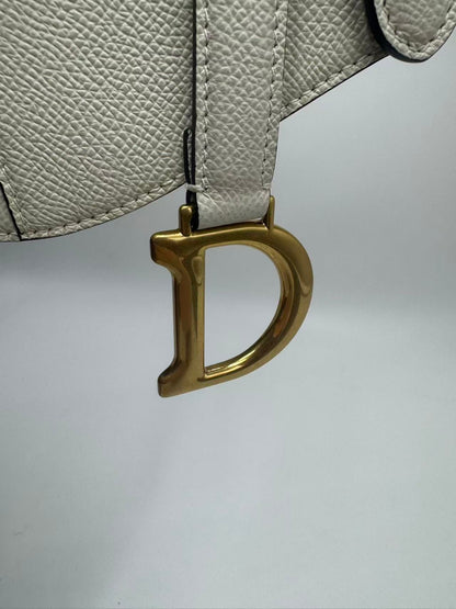 Pre-owned Certified Dior Mini Saddle White Grained Calfskin with Golden Hardware, New Model with Leather Strap, 2022, w/ full set