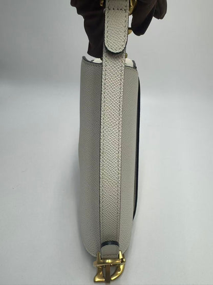Pre-owned Certified Dior Mini Saddle White Grained Calfskin with Golden Hardware, New Model with Leather Strap, 2022, w/ full set