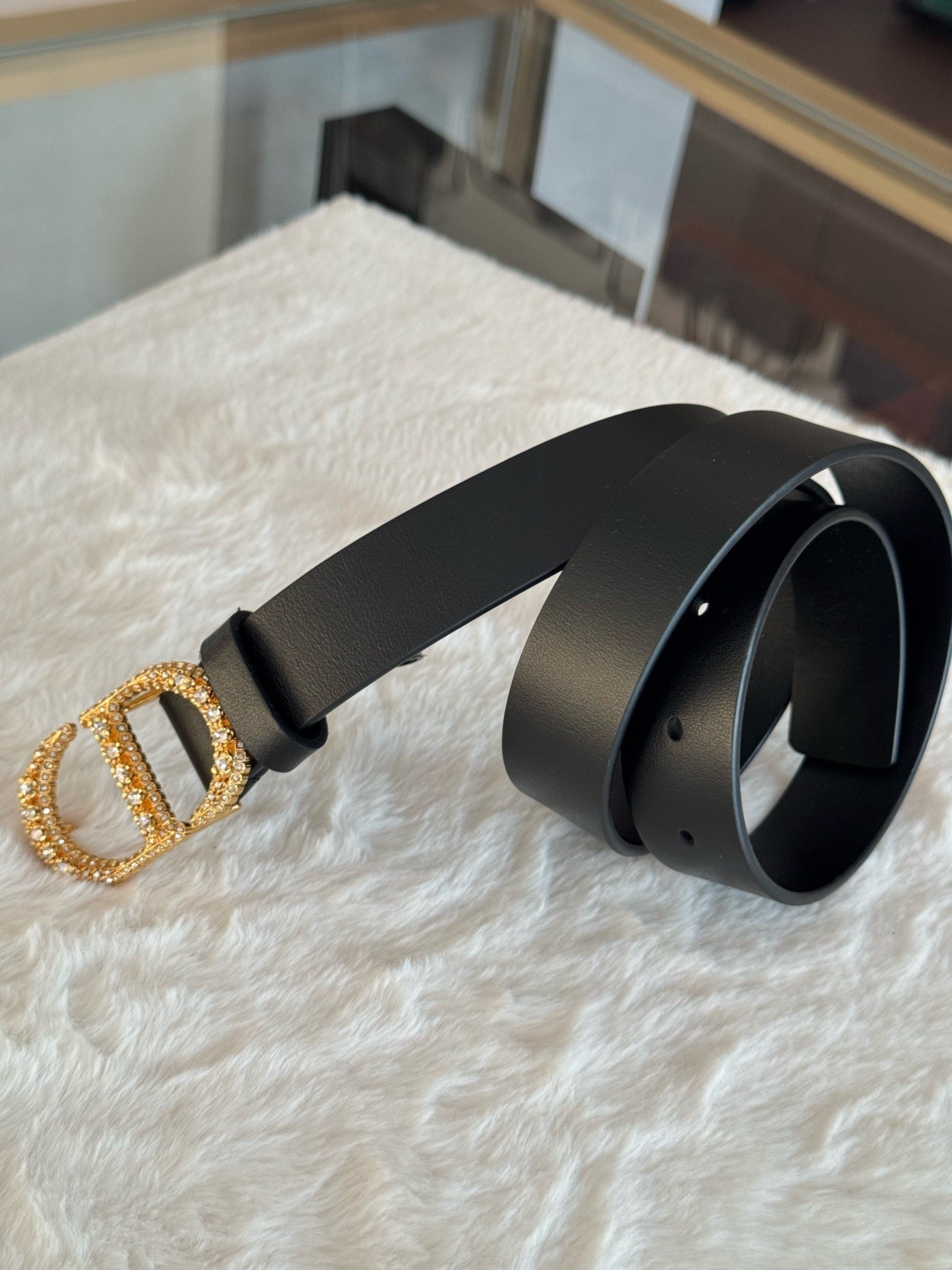 Pre-owned Certified Dior Montaigne 30 Belt Black Calfskin with Golden Crystal Hardware, Size 70, 2022, w/ box