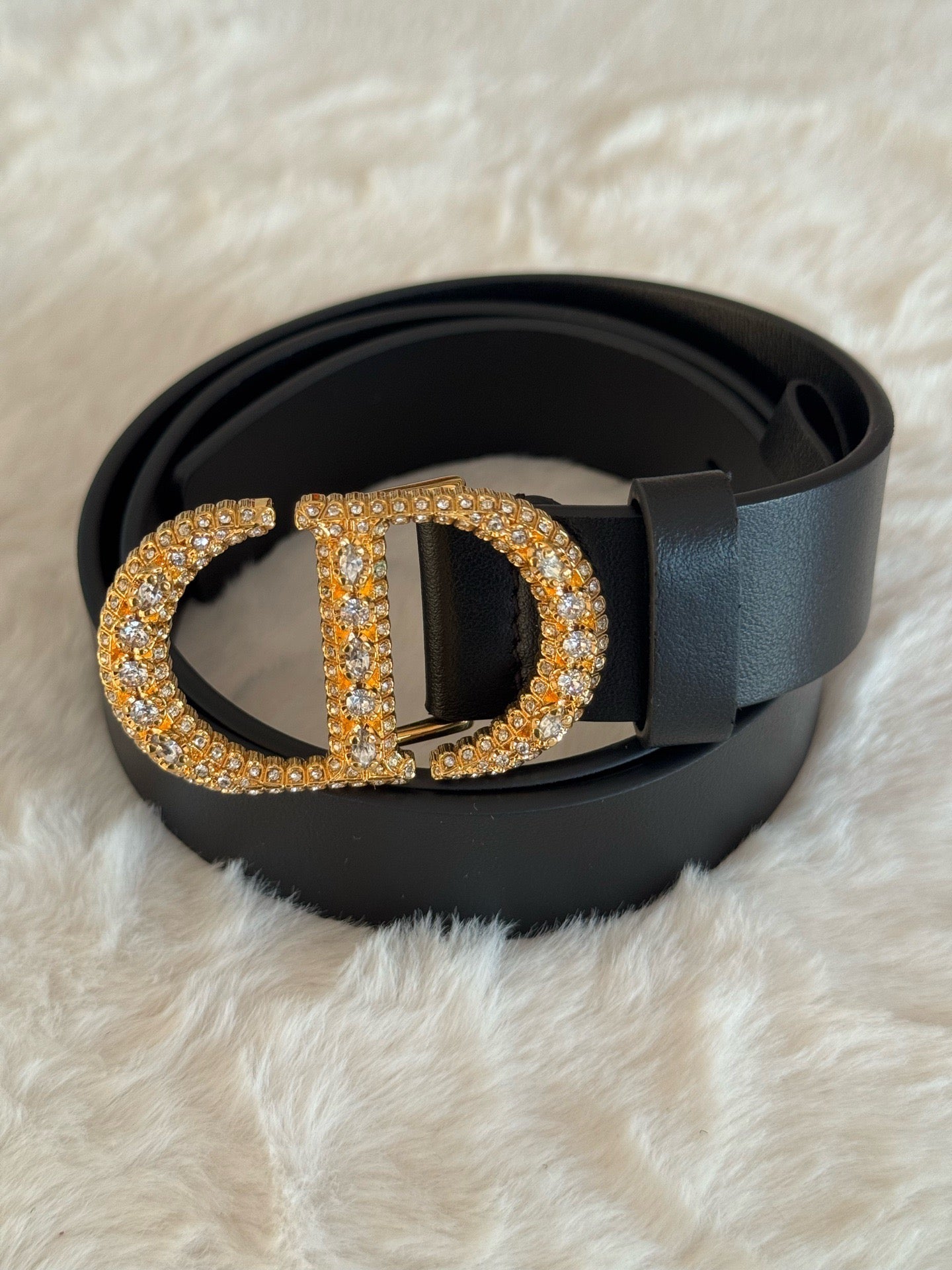 Pre-owned Certified Dior Montaigne 30 Belt Black Calfskin with Golden Crystal Hardware, Size 70, 2022, w/ box