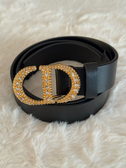 Pre-owned Certified Dior Montaigne 30 Belt Black Calfskin with Golden Crystal Hardware, Size 70, 2022, w/ box