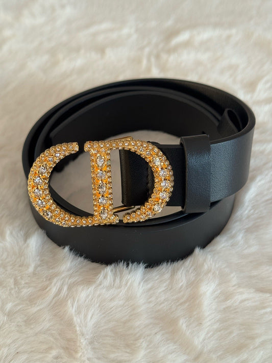 Pre-owned Certified Dior Montaigne 30 Belt Black Calfskin with Golden Crystal Hardware, Size 70, 2022, w/ box