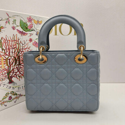 Pre-owned Certified Dior MyABC Dior Small Sky Blue Lambskin Golden Hardware and Blue Charms, Full Set