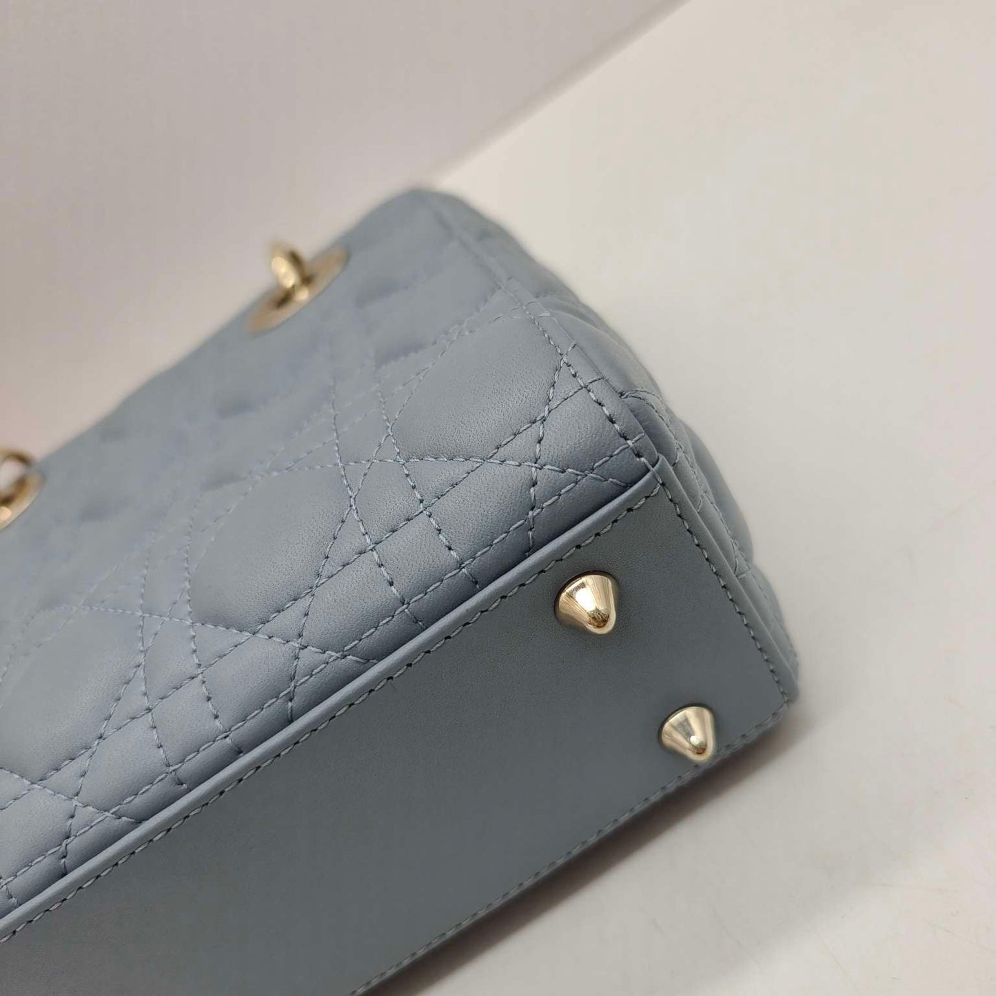 Pre-owned Certified Dior MyABC Dior Small Sky Blue Lambskin Golden Hardware and Blue Charms, Full Set