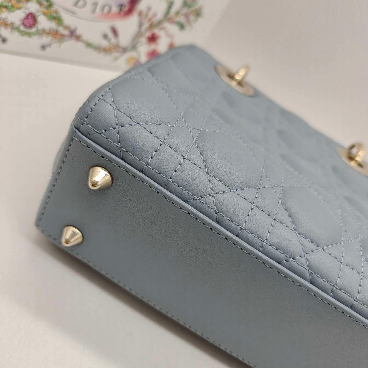 Pre-owned Certified Dior MyABC Dior Small Sky Blue Lambskin Golden Hardware and Blue Charms, Full Set