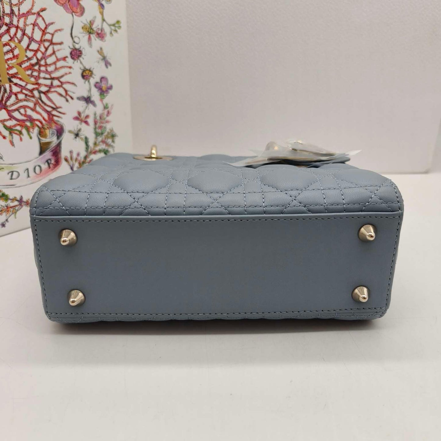 Pre-owned Certified Dior MyABC Dior Small Sky Blue Lambskin Golden Hardware and Blue Charms, Full Set