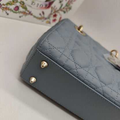 Pre-owned Certified Dior MyABC Dior Small Sky Blue Lambskin Golden Hardware and Blue Charms, Full Set