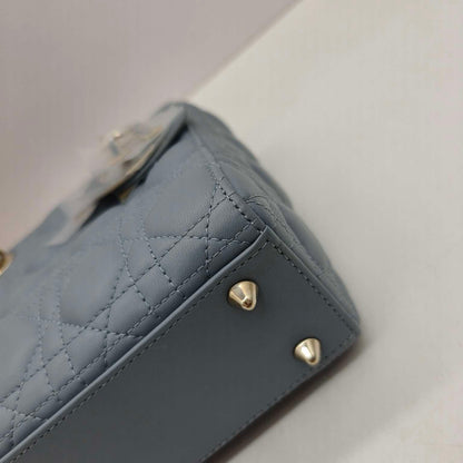 Pre-owned Certified Dior MyABC Dior Small Sky Blue Lambskin Golden Hardware and Blue Charms, Full Set