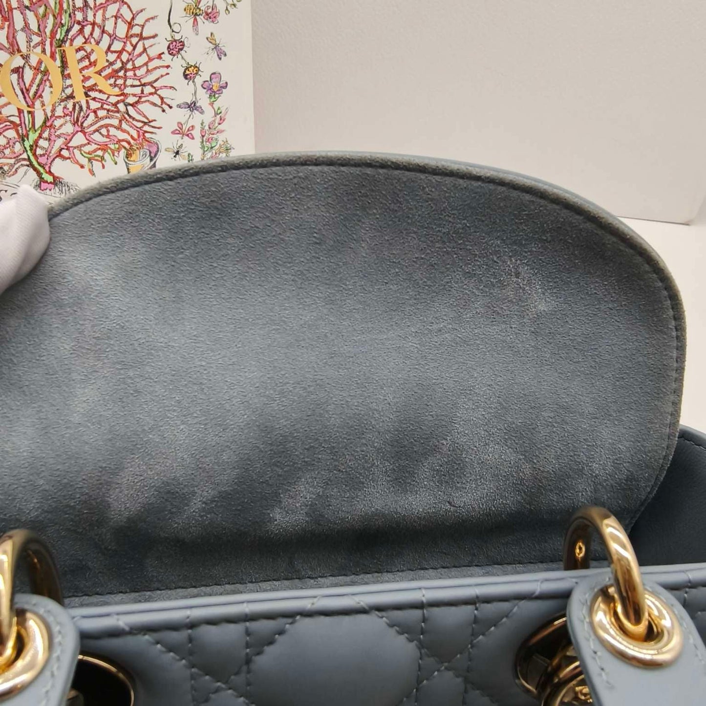 Pre-owned Certified Dior MyABC Dior Small Sky Blue Lambskin Golden Hardware and Blue Charms, Full Set