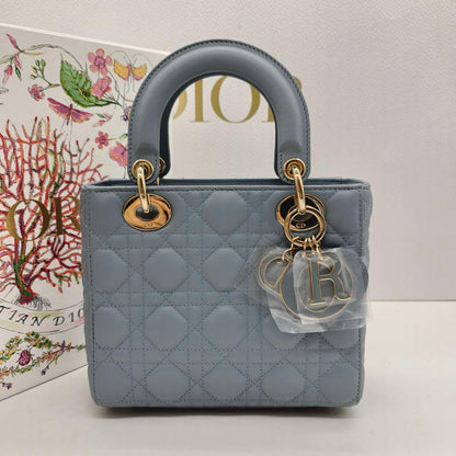 Pre-owned Certified Dior MyABC Dior Small Sky Blue Lambskin Golden Hardware and Blue Charms, Full Set