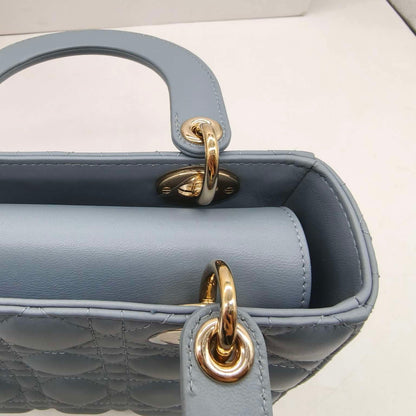 Pre-owned Certified Dior MyABC Dior Small Sky Blue Lambskin Golden Hardware and Blue Charms, Full Set