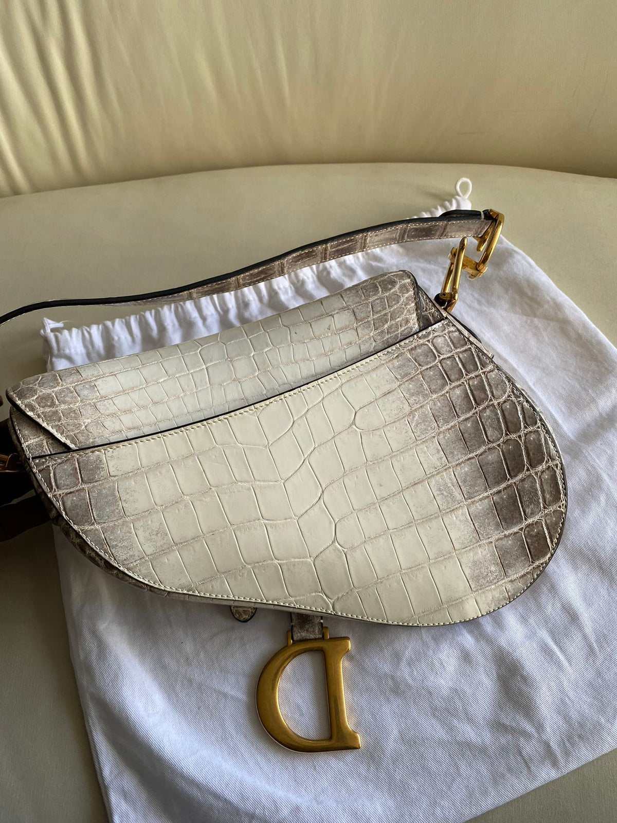 Pre-owned Certified Dior Saddle Bag in Natural Alligator Himalayan with Golden Hardware, 2019, w/ dust bag, box