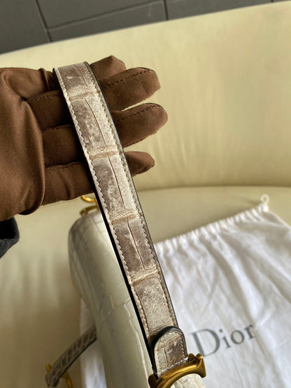 Pre-owned Certified Dior Saddle Bag in Natural Alligator Himalayan with Golden Hardware, 2019, w/ dust bag, box