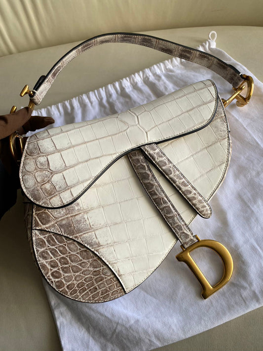 Pre-owned Certified Dior Saddle Bag in Natural Alligator Himalayan with Golden Hardware, 2019, w/ dust bag, box