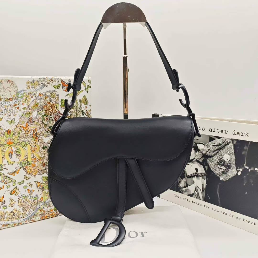 Pre-owned Certified Dior Saddle Medium So Black Matte Calfskin, 2022, w/ dust bag