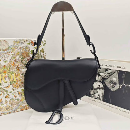 Pre-owned Certified Dior Saddle Medium So Black Matte Calfskin, 2022, w/ dust bag