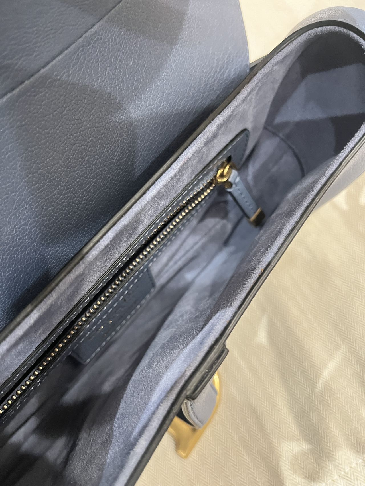 Pre-owned Certified Dior Saddle Medium in Blue Goatskin with Golden Hardware, 2020, w/ dust bag, Dior canvas strap