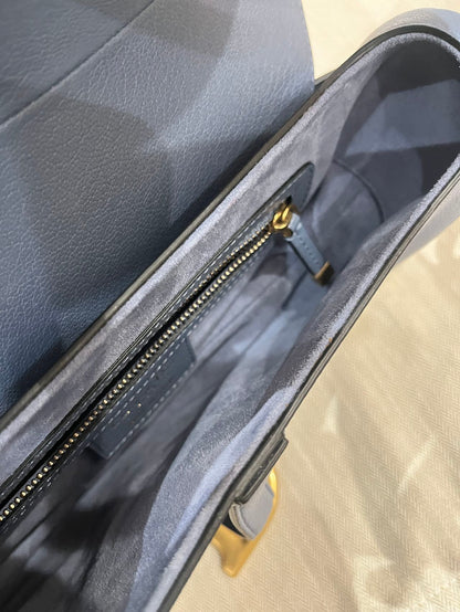 Pre-owned Certified Dior Saddle Medium in Blue Goatskin with Golden Hardware, 2020, w/ dust bag, Dior canvas strap