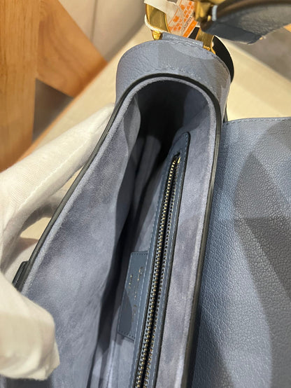 Pre-owned Certified Dior Saddle Medium in Blue Goatskin with Golden Hardware, 2020, w/ dust bag, Dior canvas strap