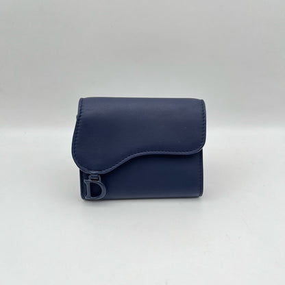 Pre-owned Certified Dior Saddle Small Wallet So Blue Matte Calfskin with Blue Hardware, 2019