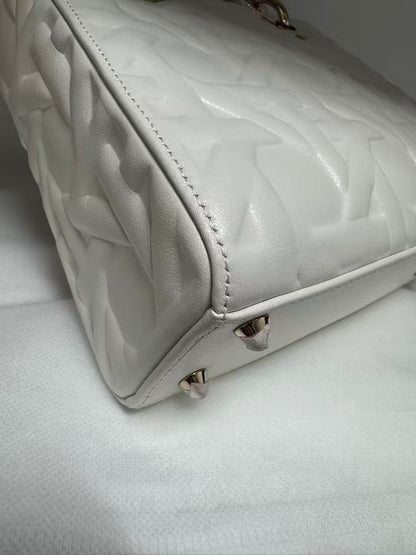 Pre-owned Certified Dior Small Lady Dior Cream White Lambskin Cannage with Light Golden Hardware, 2024, w/ full set
