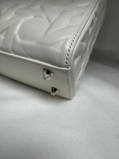 Pre-owned Certified Dior Small Lady Dior Cream White Lambskin Cannage with Light Golden Hardware, 2024, w/ full set