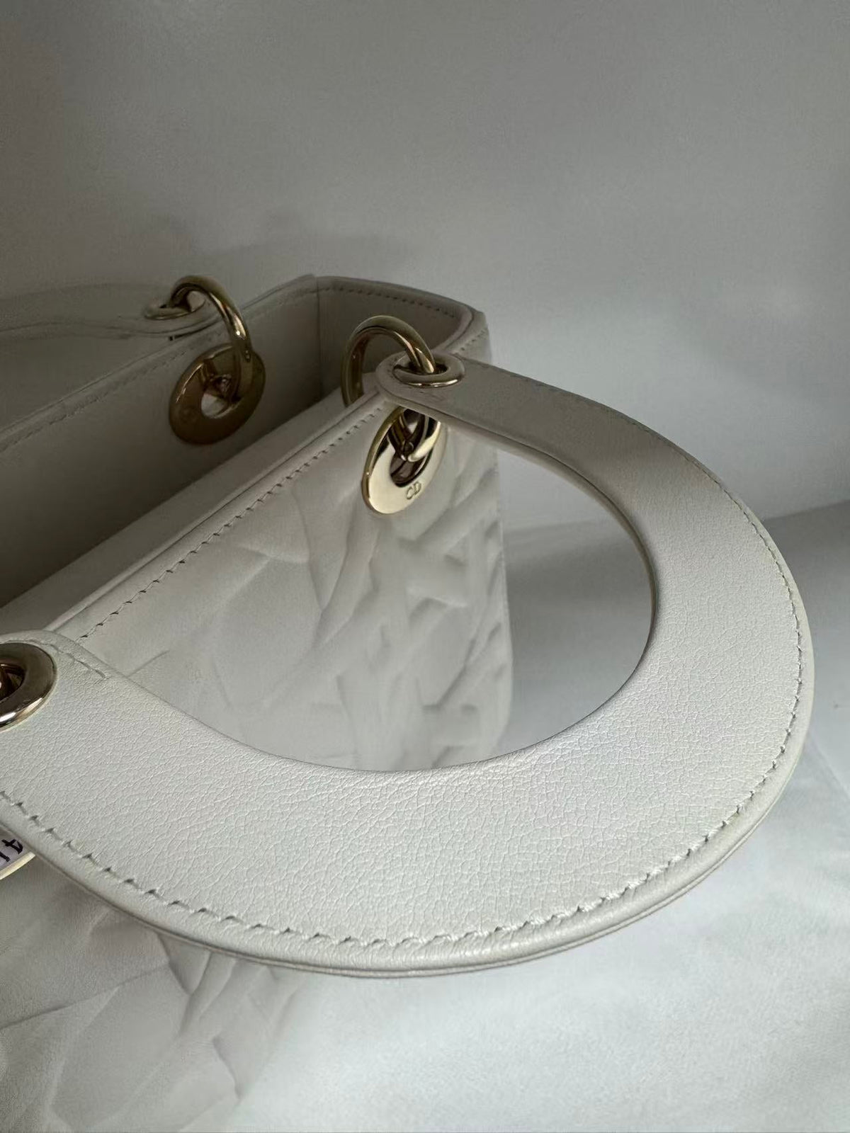 Pre-owned Certified Dior Small Lady Dior Cream White Lambskin Cannage with Light Golden Hardware, 2024, w/ full set